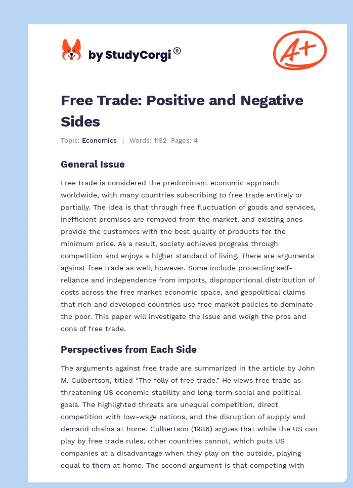 Free Trade: Positive and Negative Sides. Page 1
