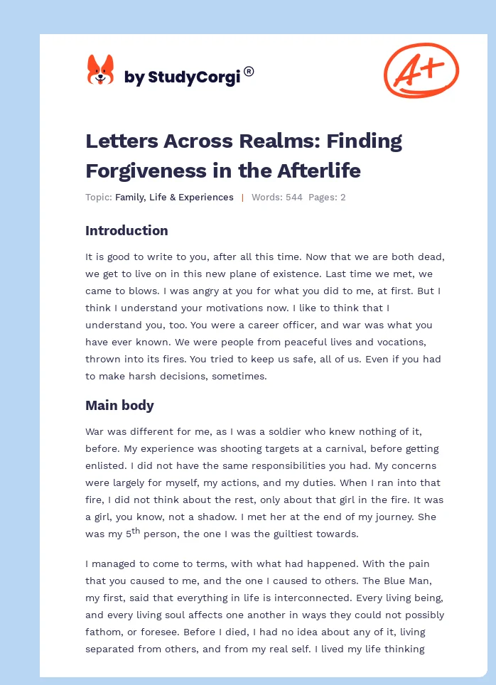 Letters Across Realms: Finding Forgiveness in the Afterlife. Page 1