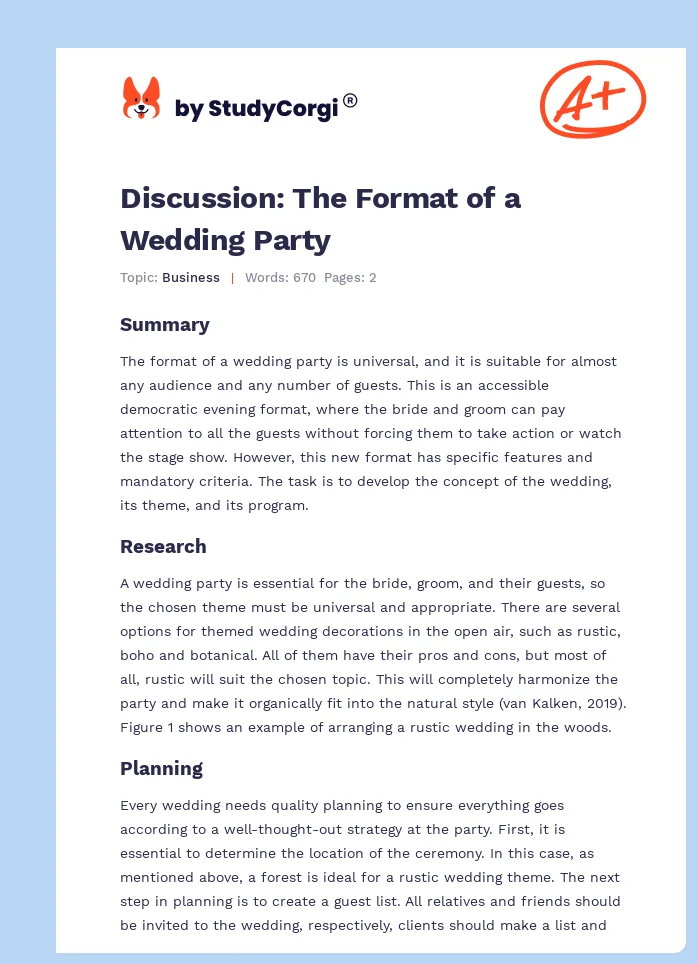 Discussion: The Format of a Wedding Party. Page 1