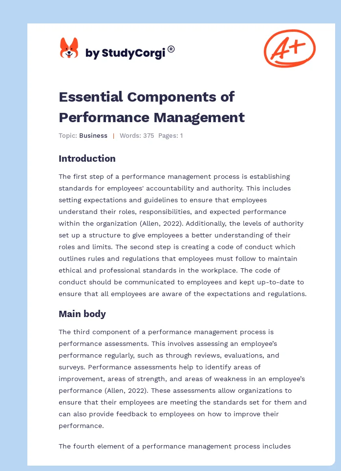 Essential Components of Performance Management. Page 1