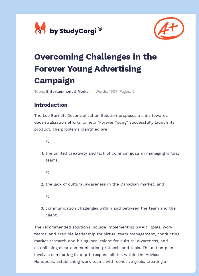 Overcoming Challenges in the Forever Young Advertising Campaign. Page 1