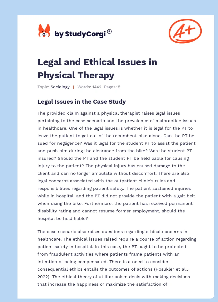 Legal and Ethical Issues in Physical Therapy. Page 1