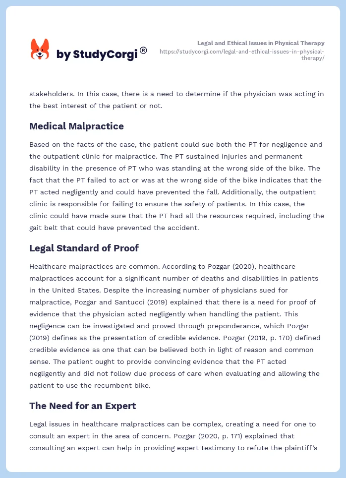Legal and Ethical Issues in Physical Therapy. Page 2