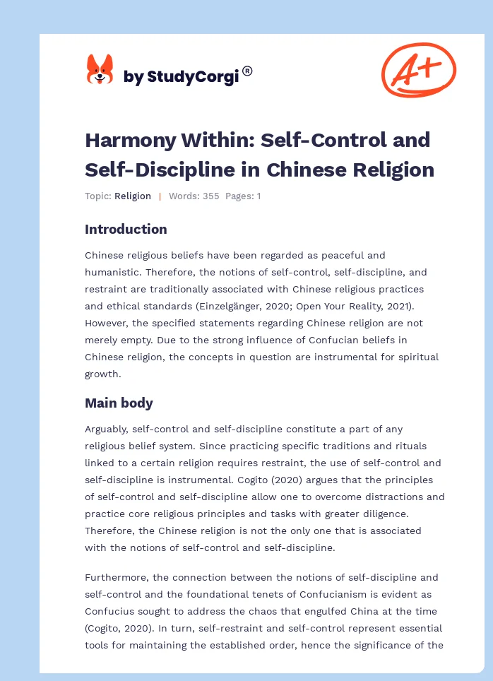 Harmony Within: Self-Control and Self-Discipline in Chinese Religion. Page 1