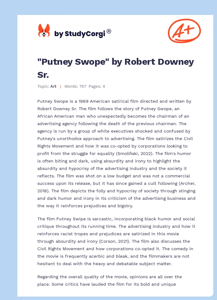 "Putney Swope" by Robert Downey Sr.. Page 1