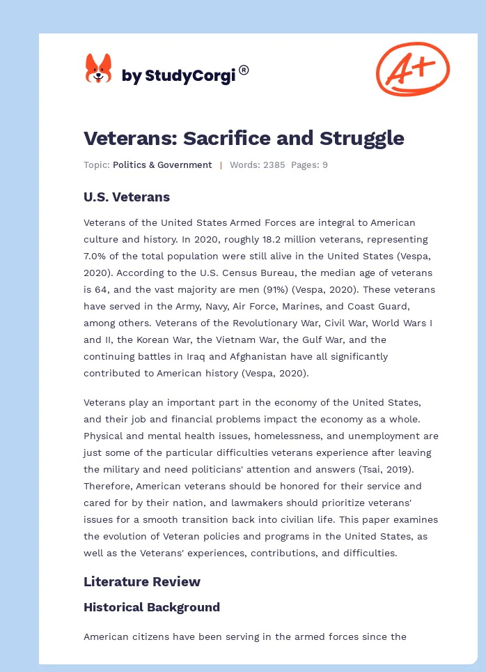 Veterans: Sacrifice and Struggle. Page 1