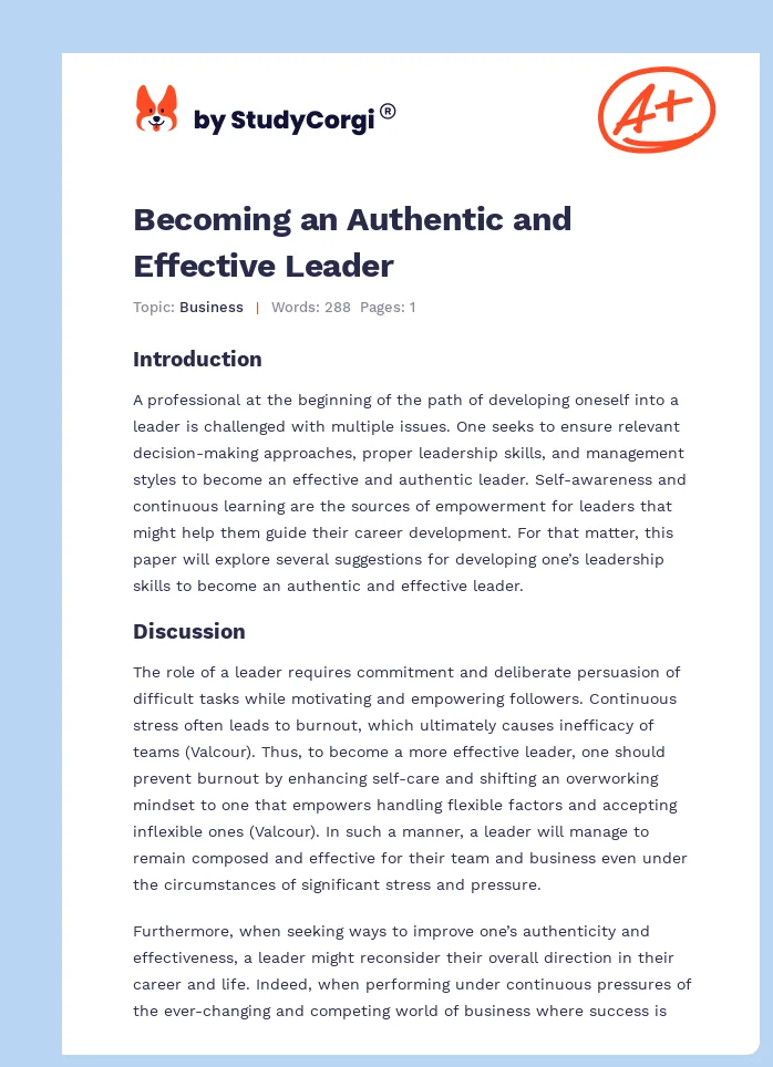 Becoming an Authentic and Effective Leader. Page 1