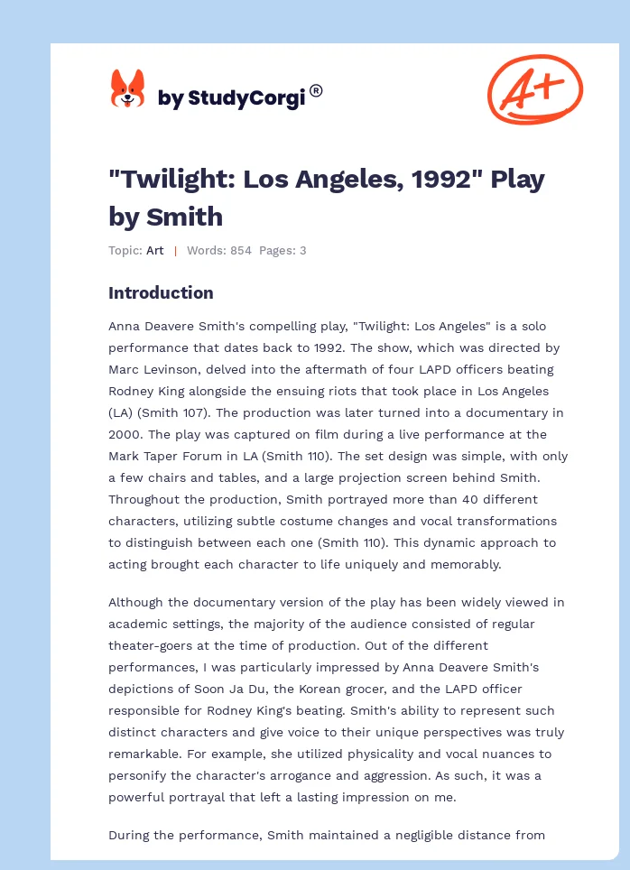 "Twilight: Los Angeles, 1992" Play by Smith. Page 1