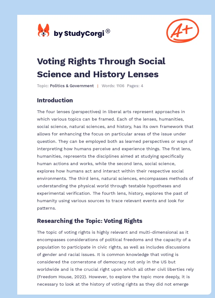 Voting Rights Through Social Science and History Lenses. Page 1