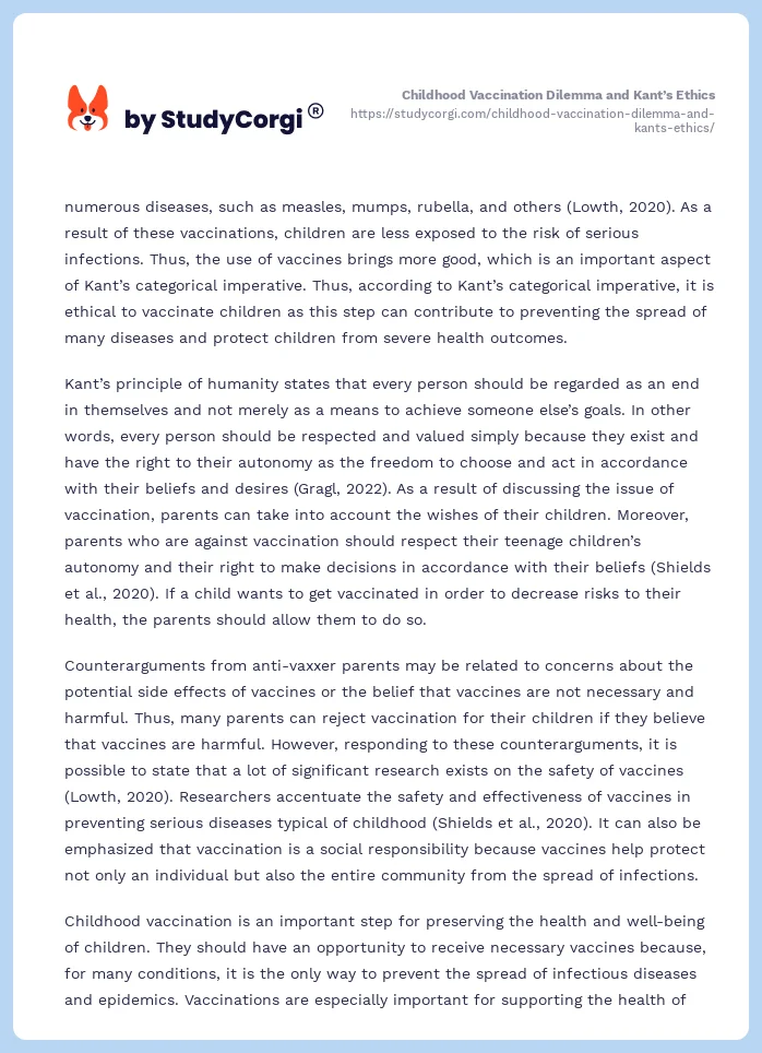 Childhood Vaccination Dilemma and Kant’s Ethics. Page 2