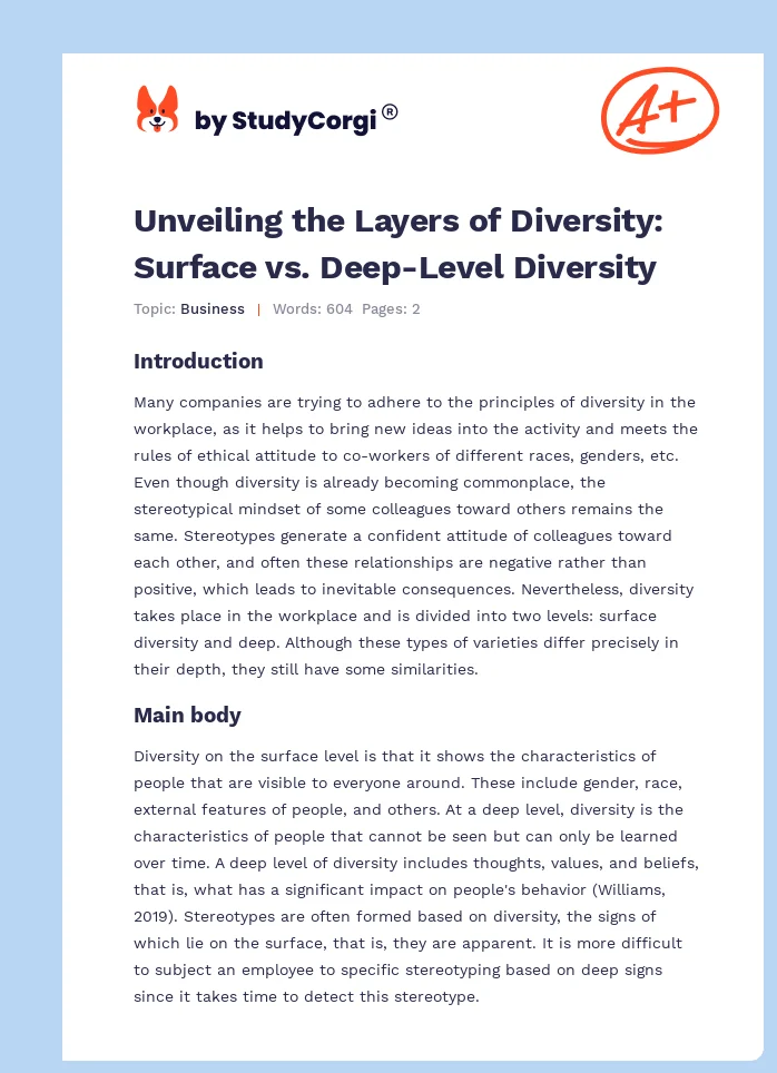 Unveiling the Layers of Diversity: Surface vs. Deep-Level Diversity. Page 1