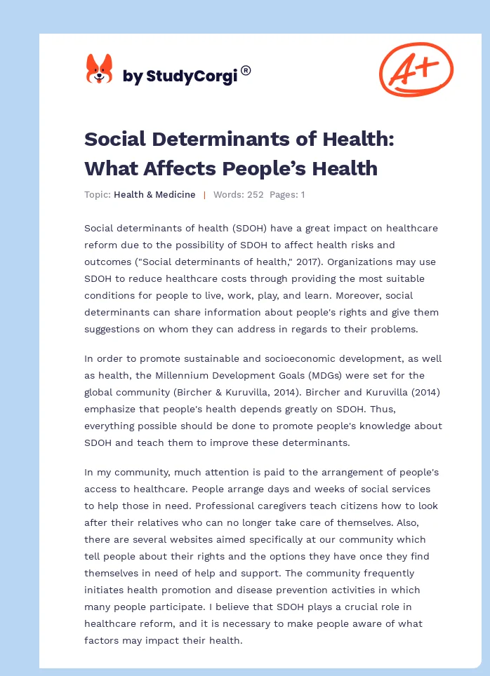 Social Determinants of Health: What Affects People’s Health. Page 1