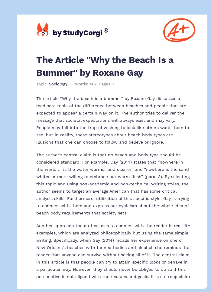The Article "Why the Beach Is a Bummer" by Roxane Gay. Page 1