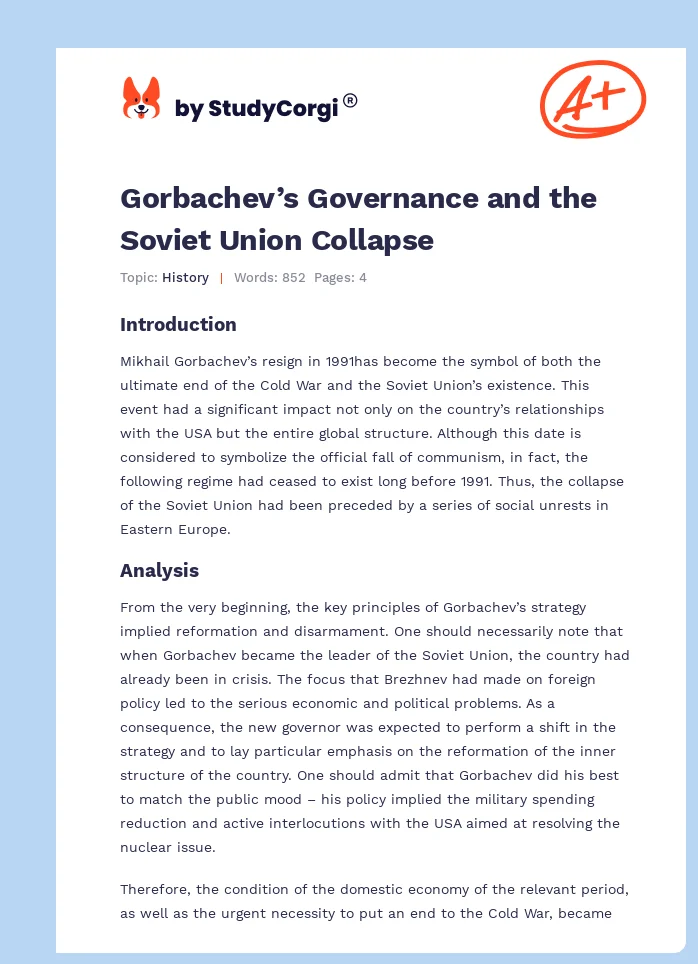 Gorbachev’s Governance and the Soviet Union Collapse. Page 1