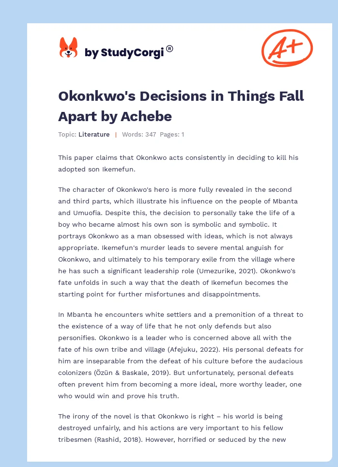 Okonkwo's Decisions in Things Fall Apart by Achebe. Page 1