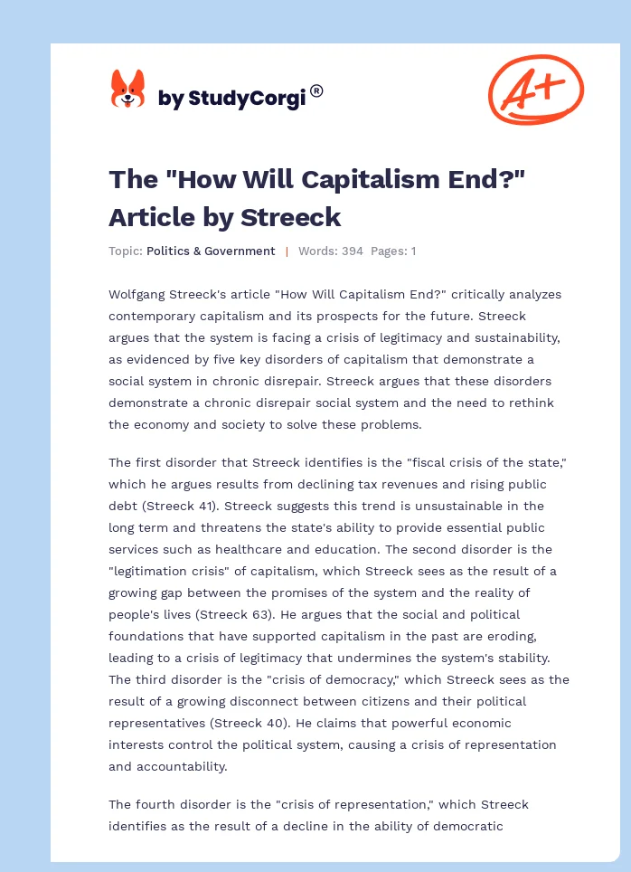 The "How Will Capitalism End?" Article by Streeck. Page 1