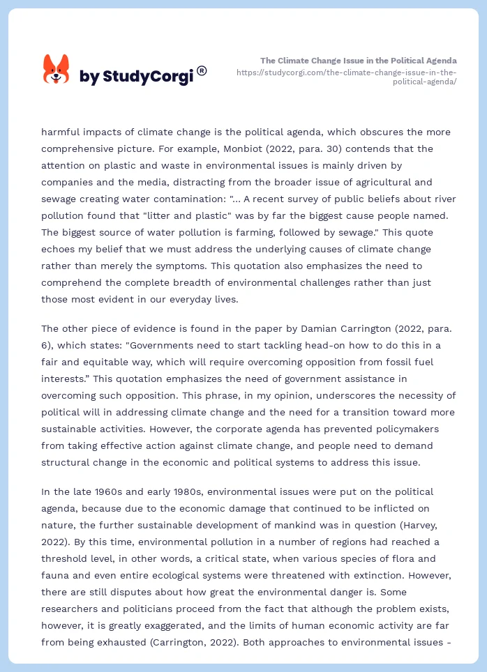 The Climate Change Issue in the Political Agenda. Page 2