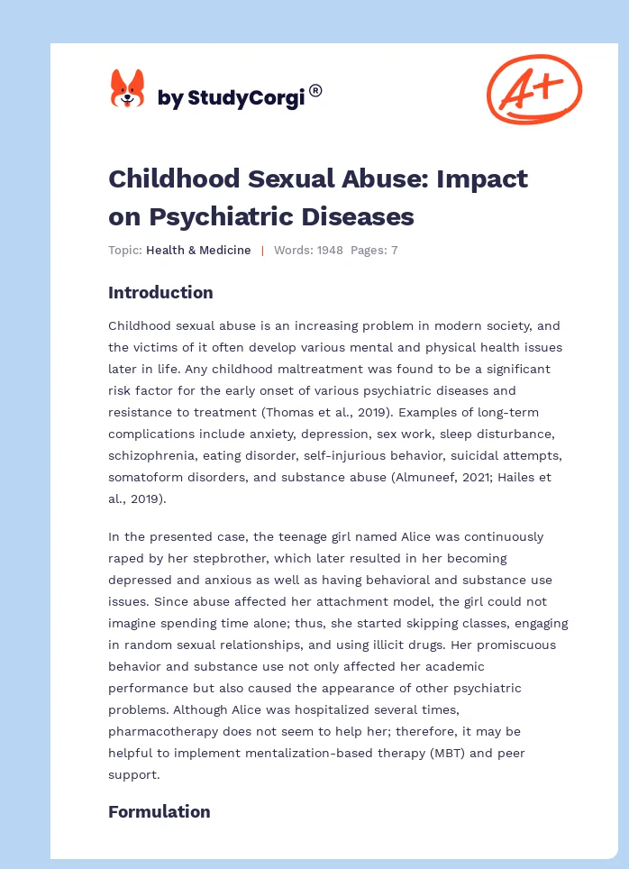 Childhood Sexual Abuse: Impact on Psychiatric Diseases. Page 1