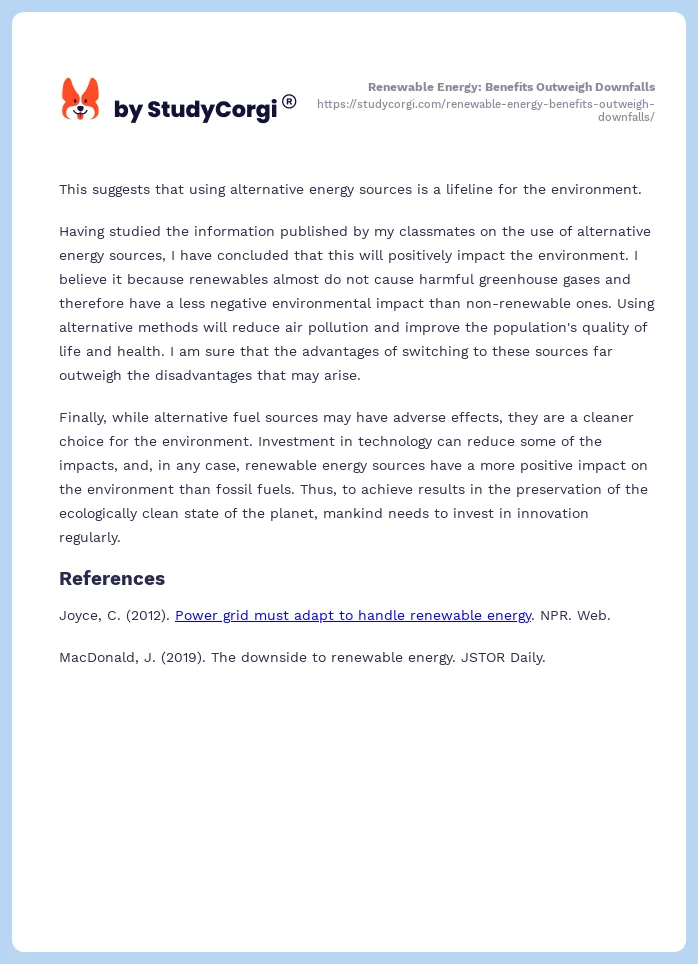 Renewable Energy: Benefits Outweigh Downfalls. Page 2