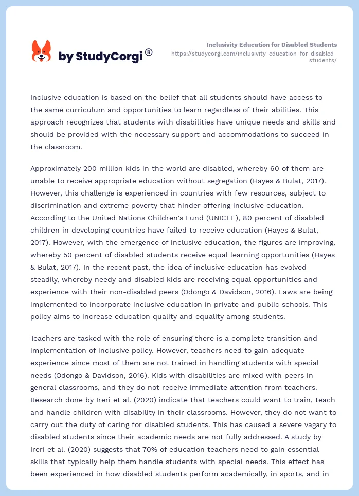 Inclusivity Education for Disabled Students. Page 2