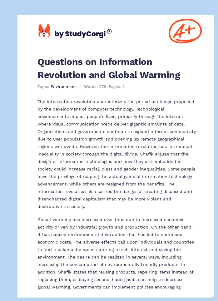 Questions on Information Revolution and Global Warming. Page 1