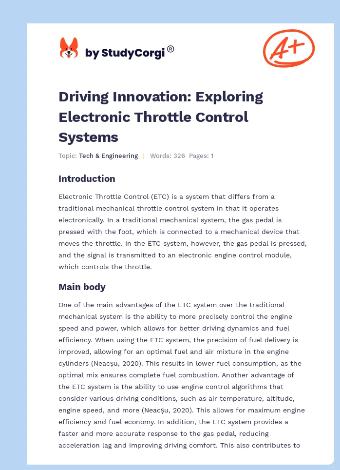 Driving Innovation: Exploring Electronic Throttle Control Systems. Page 1