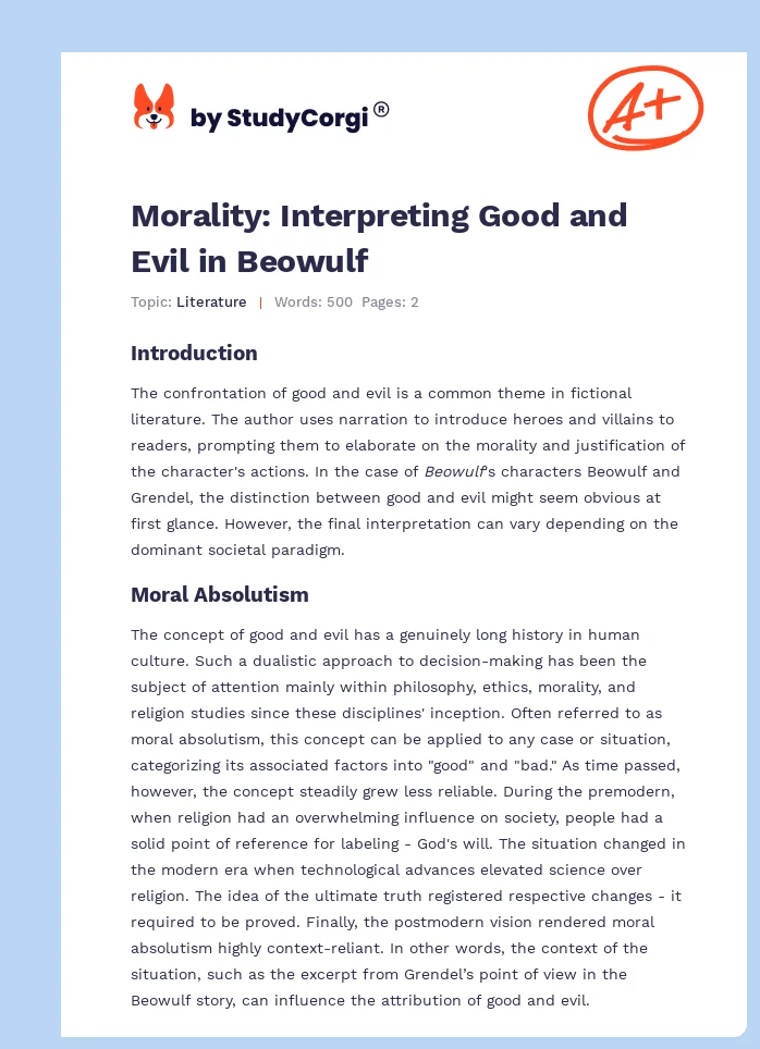 Morality: Interpreting Good and Evil in Beowulf. Page 1