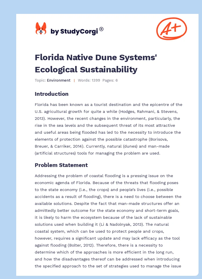 Florida Native Dune Systems' Ecological Sustainability. Page 1