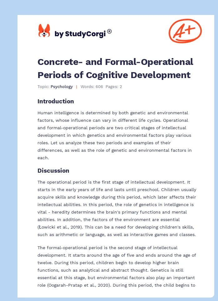 Concrete- and Formal-Operational Periods of Cognitive Development. Page 1