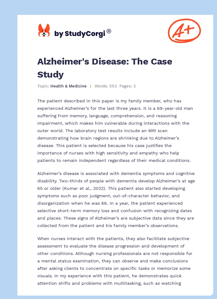 Alzheimer's Disease: The Case Study. Page 1