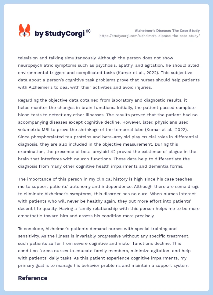 Alzheimer's Disease: The Case Study. Page 2