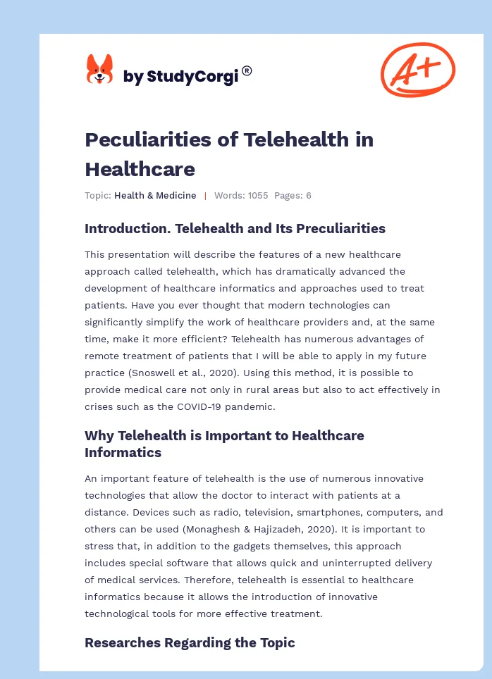 Peculiarities of Telehealth in Healthcare. Page 1