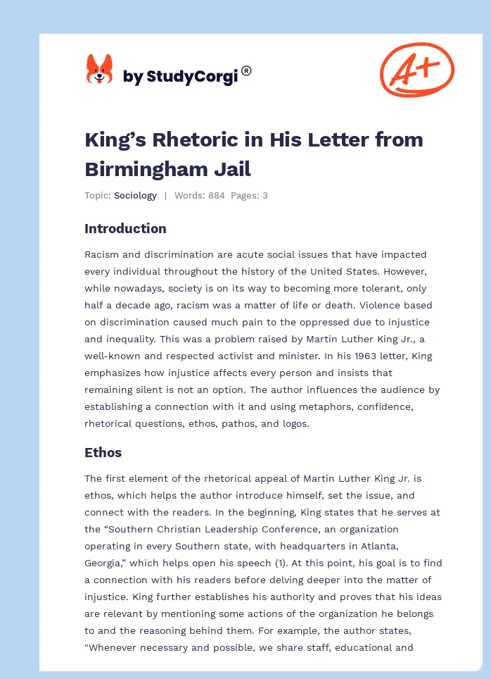 King’s Rhetoric in His Letter from Birmingham Jail. Page 1