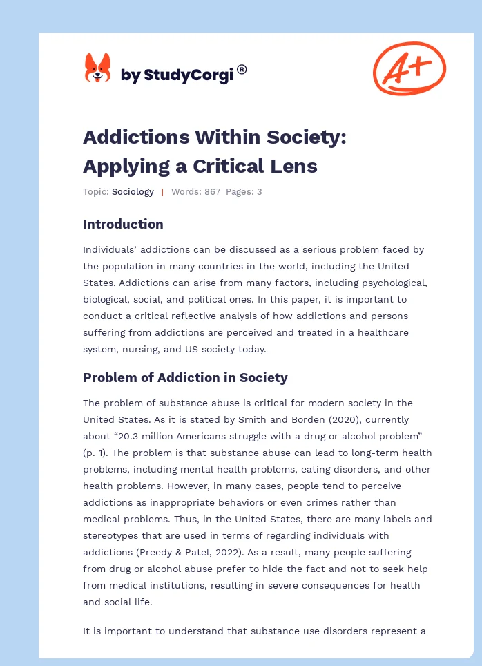 Addictions Within Society: Applying a Critical Lens. Page 1