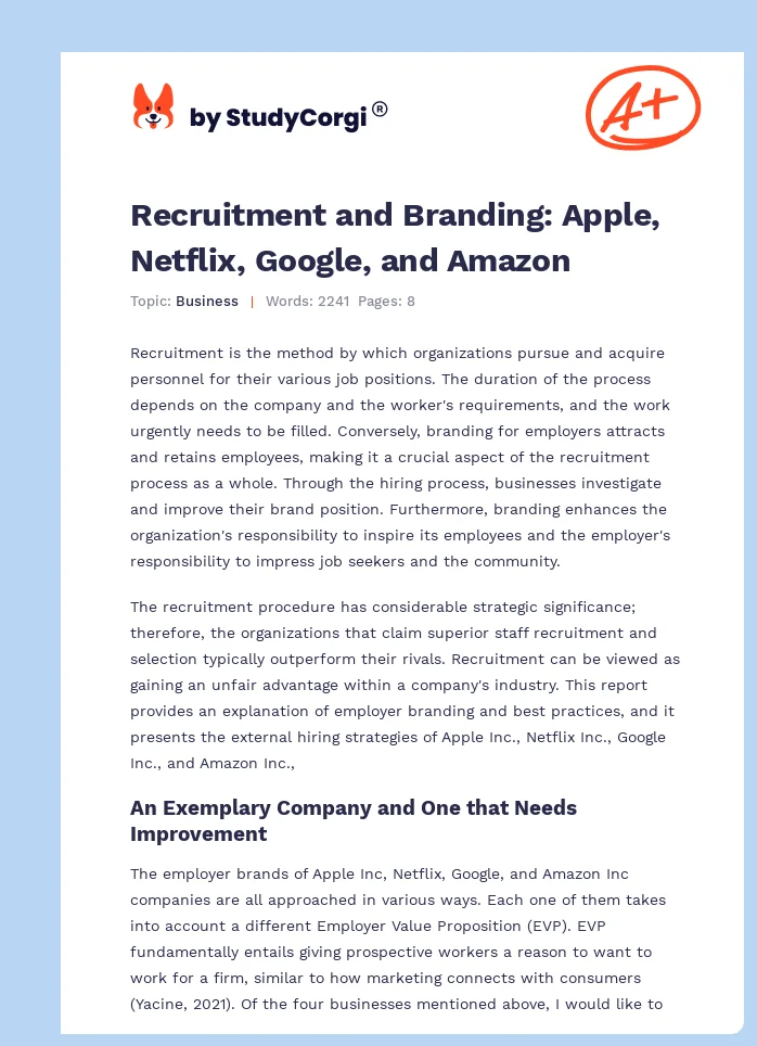 Recruitment and Branding: Apple, Netflix, Google, and Amazon. Page 1