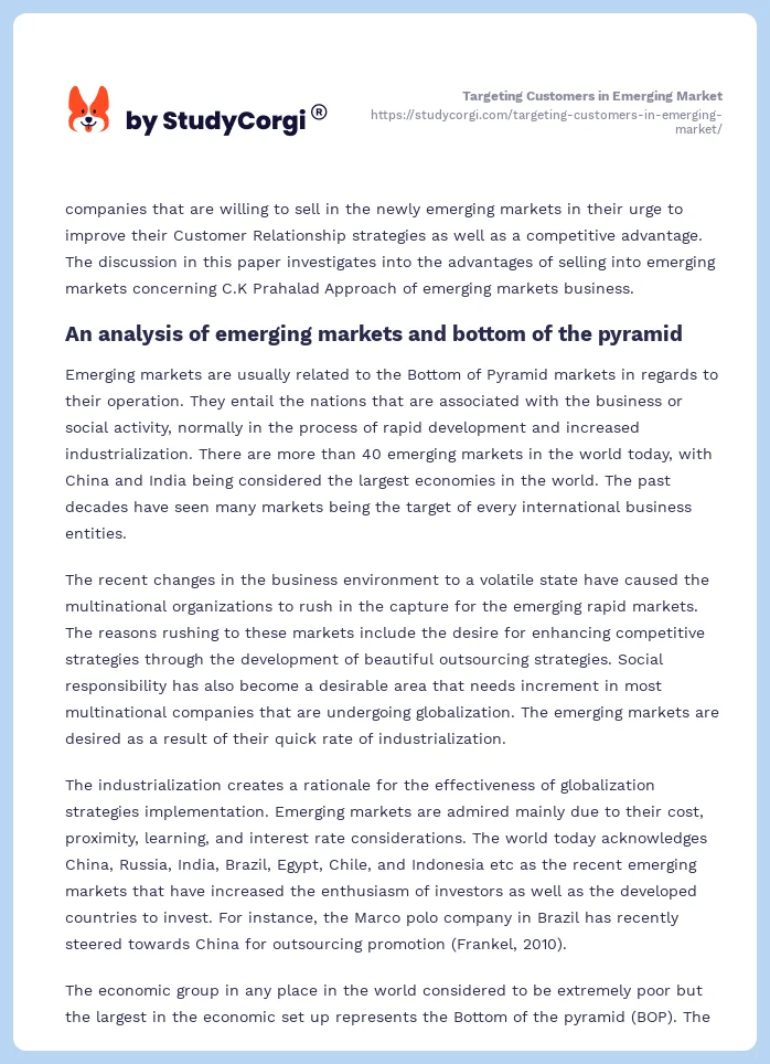 Targeting Customers in Emerging Market. Page 2