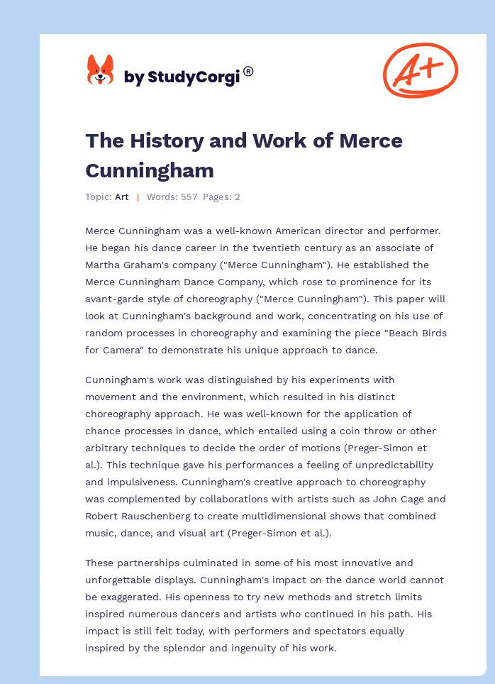 The History and Work of Merce Cunningham. Page 1