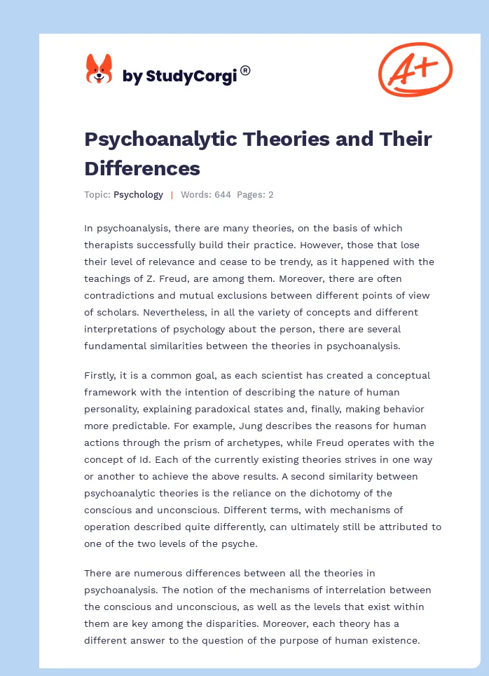 Psychoanalytic Theories and Their Differences. Page 1