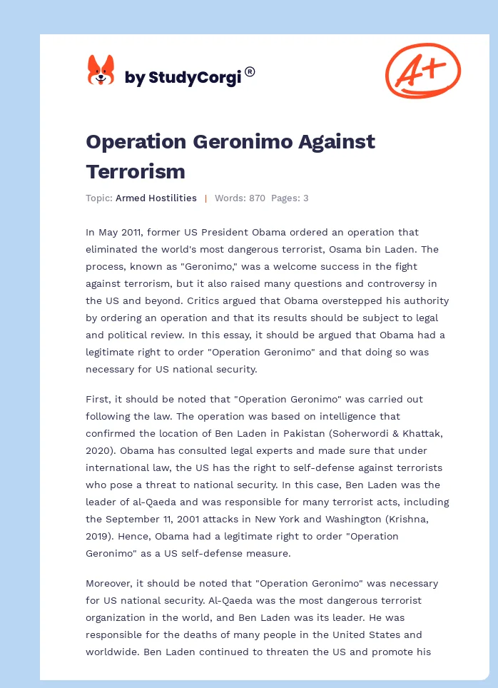 Operation Geronimo Against Terrorism. Page 1