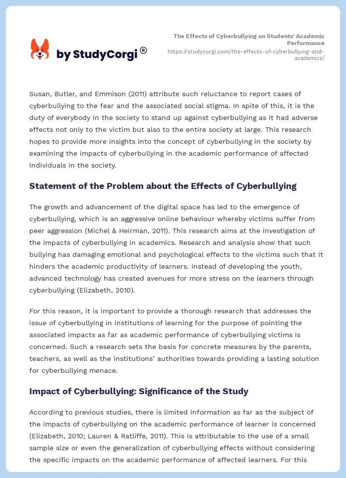 The Effects of Cyberbullying on Students' Academic Performance. Page 2