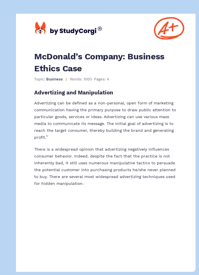 McDonald’s Company: Business Ethics Case. Page 1