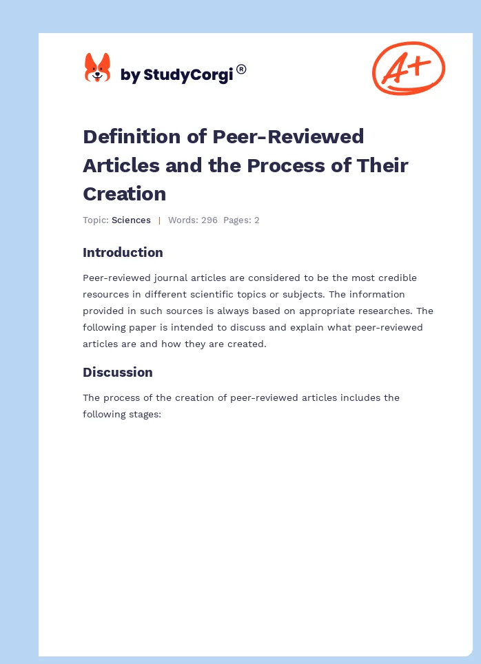 Definition of Peer-Reviewed Articles and the Process of Their Creation. Page 1
