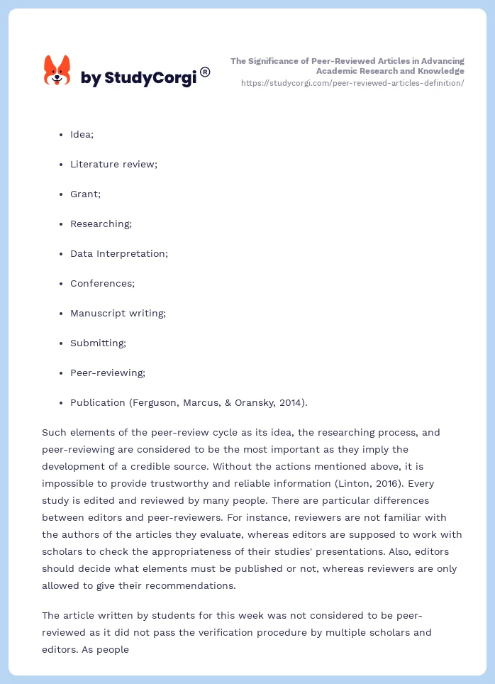 Definition Of Peer Reviewed Articles And The Process Of Their Creation 