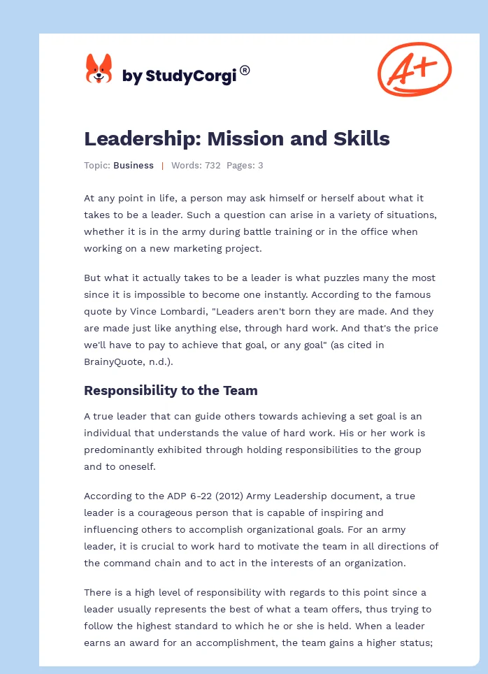 Leadership: Mission and Skills. Page 1