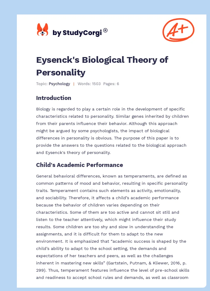 Eysenck's Biological Theory of Personality. Page 1