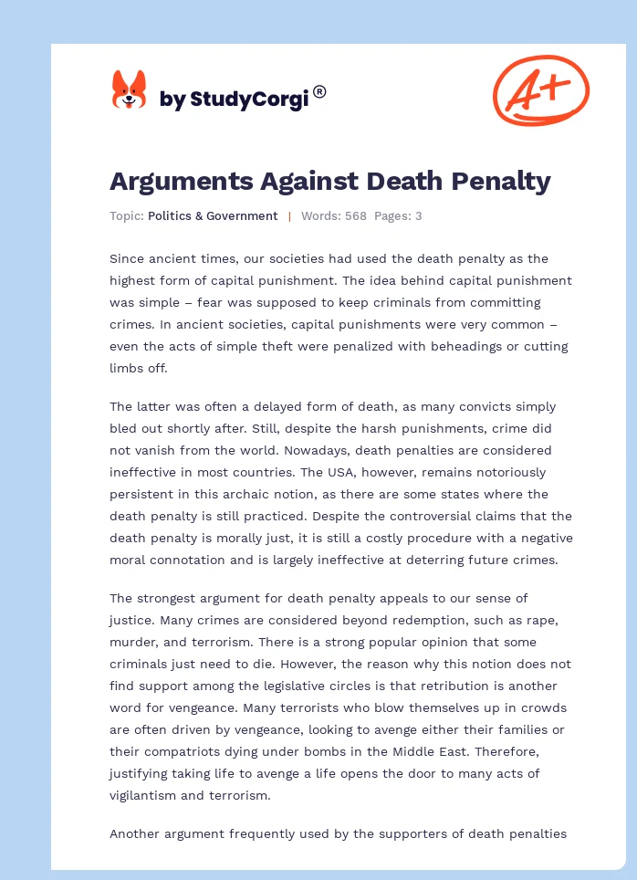 Arguments Against Death Penalty. Page 1