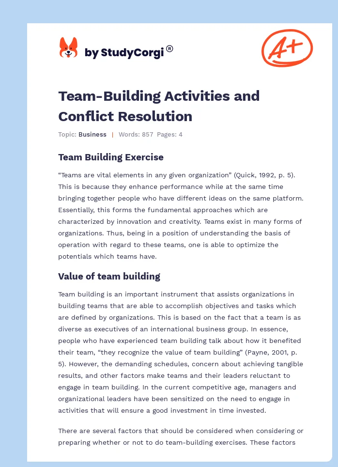 Team-Building Activities and Conflict Resolution. Page 1