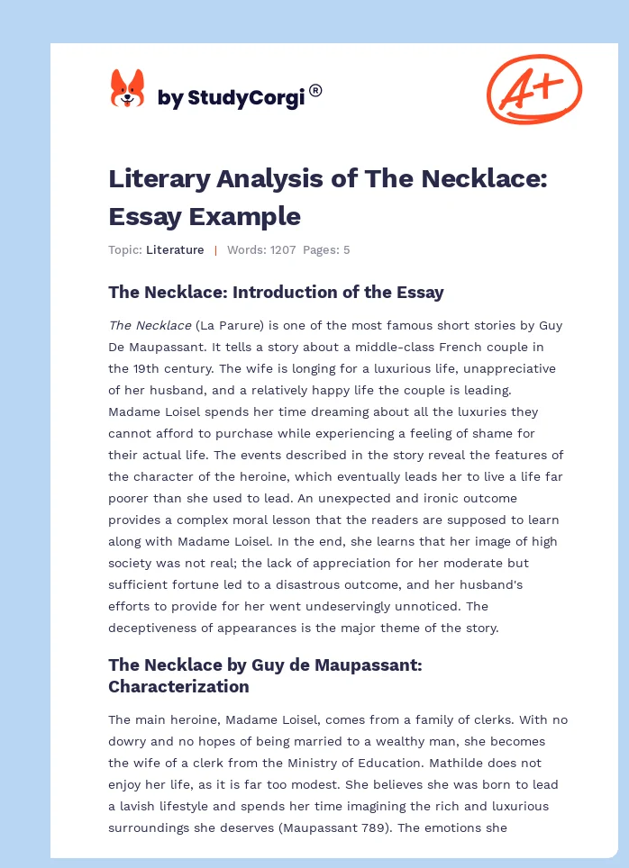 Literary Analysis of The Necklace: Essay Example. Page 1