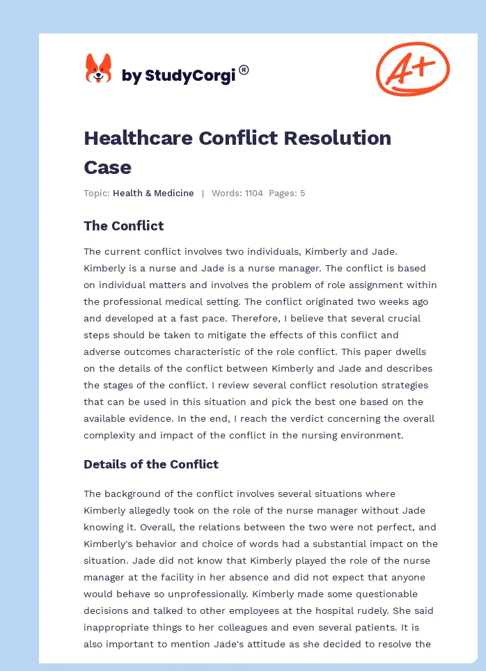 Healthcare Conflict Resolution Case. Page 1