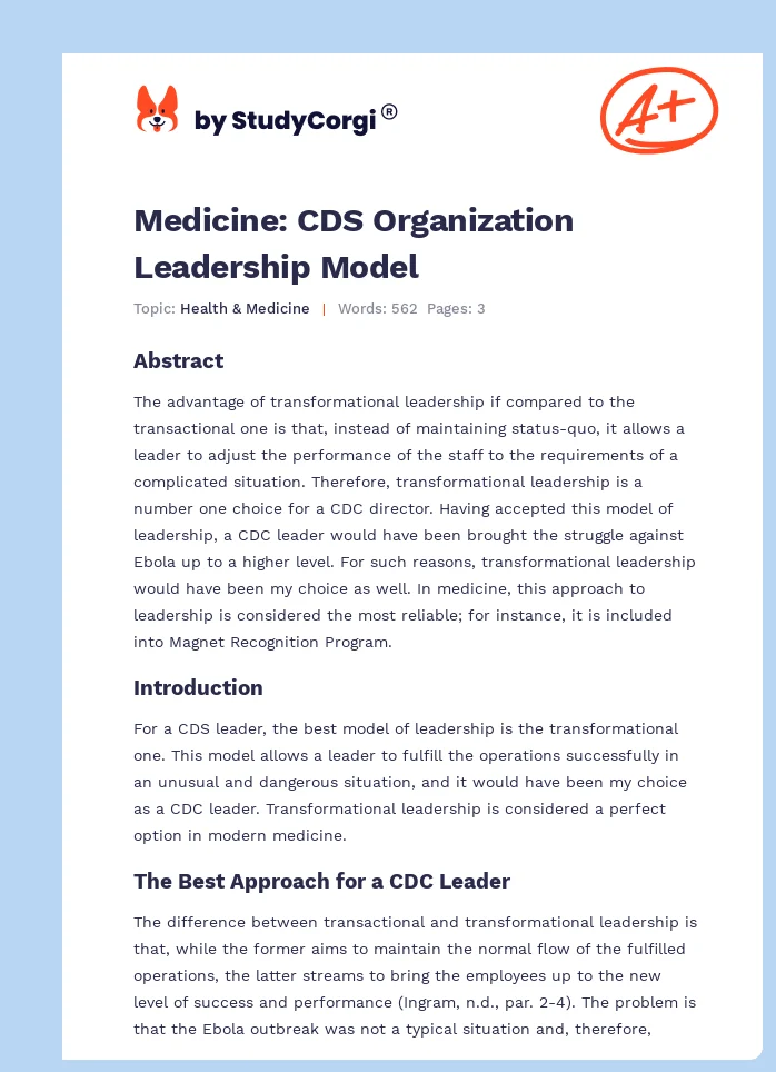Medicine: CDS Organization Leadership Model. Page 1